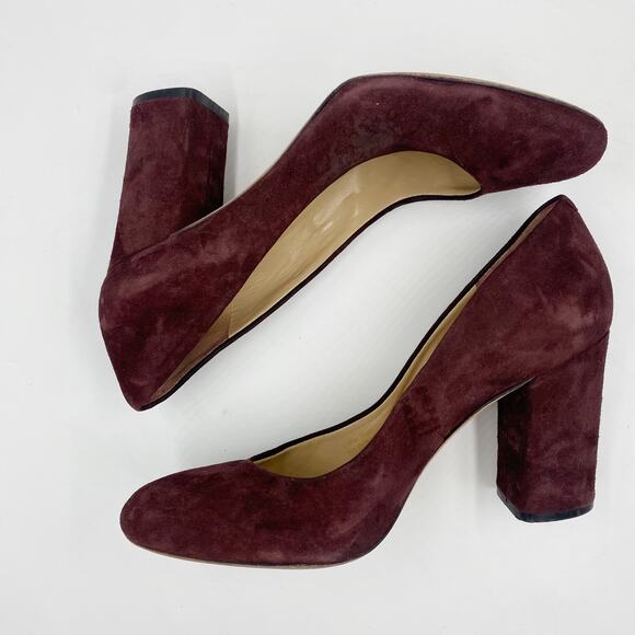 Via Spiga Burgundy Red Wine Suede Block Heeled Pumps Round Toe 7.5 M - Picture 6 of 9